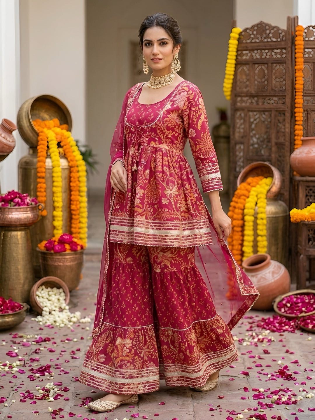 Printed Peplum Kurta Set With Dupatta