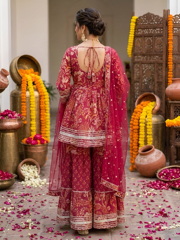 Printed Peplum Kurta Set With Dupatta