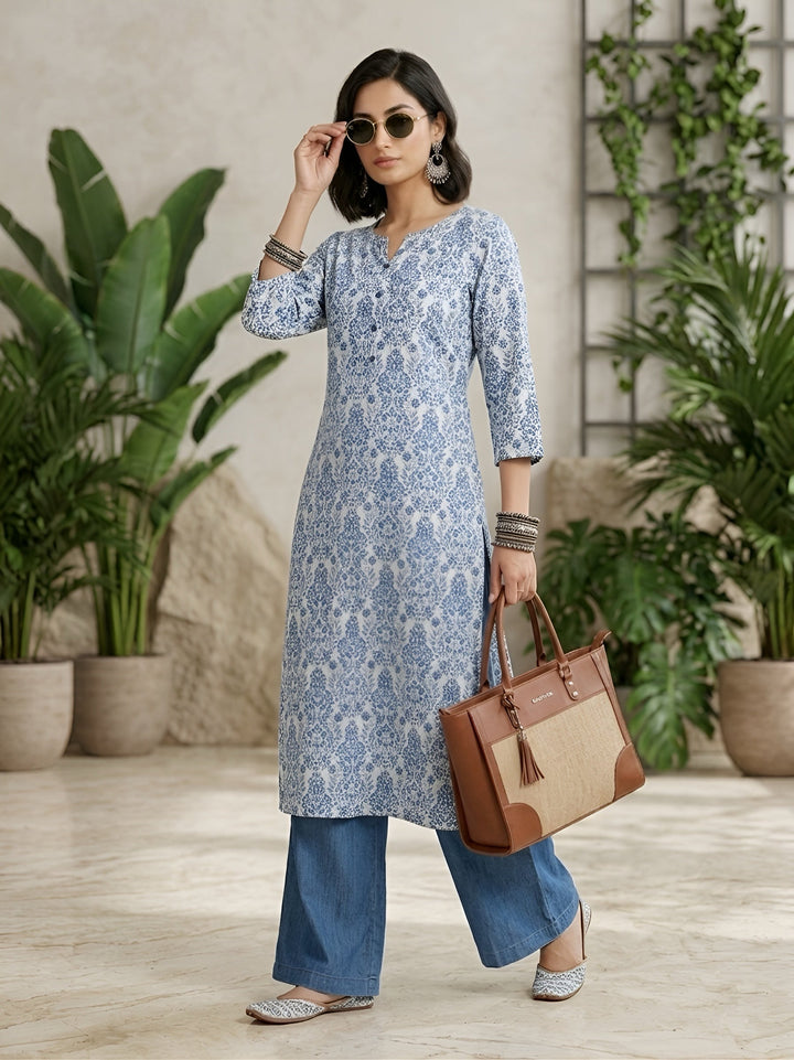 Printed Straight Kurta with Three Quarter Sleeves