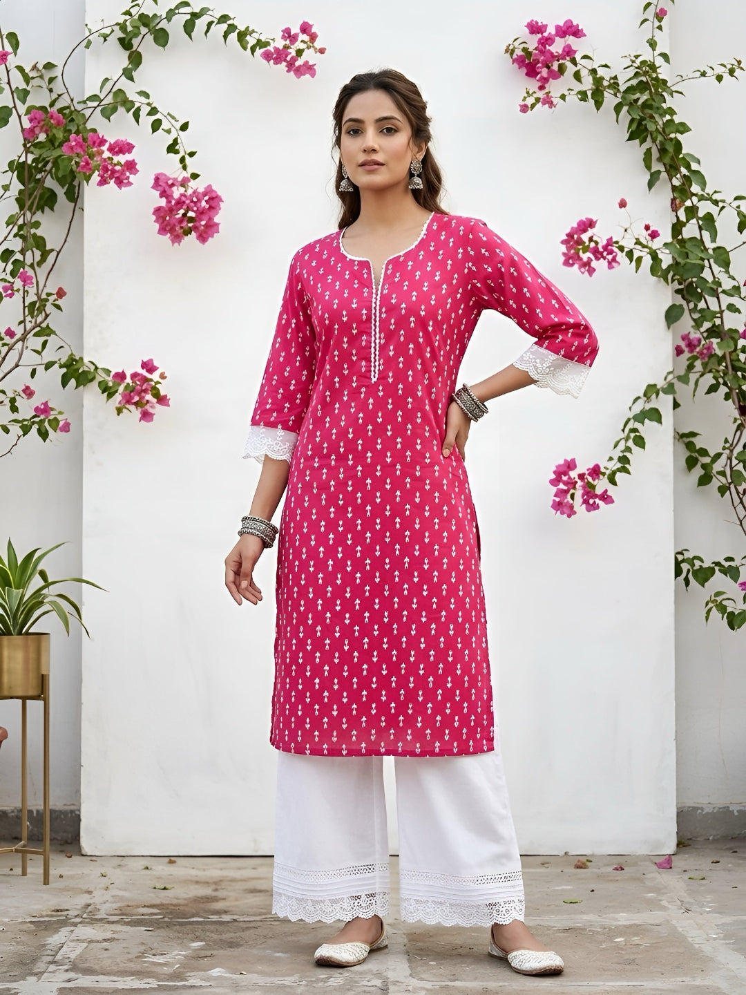 Printed Straight Kurta with Three Quarter Sleeves