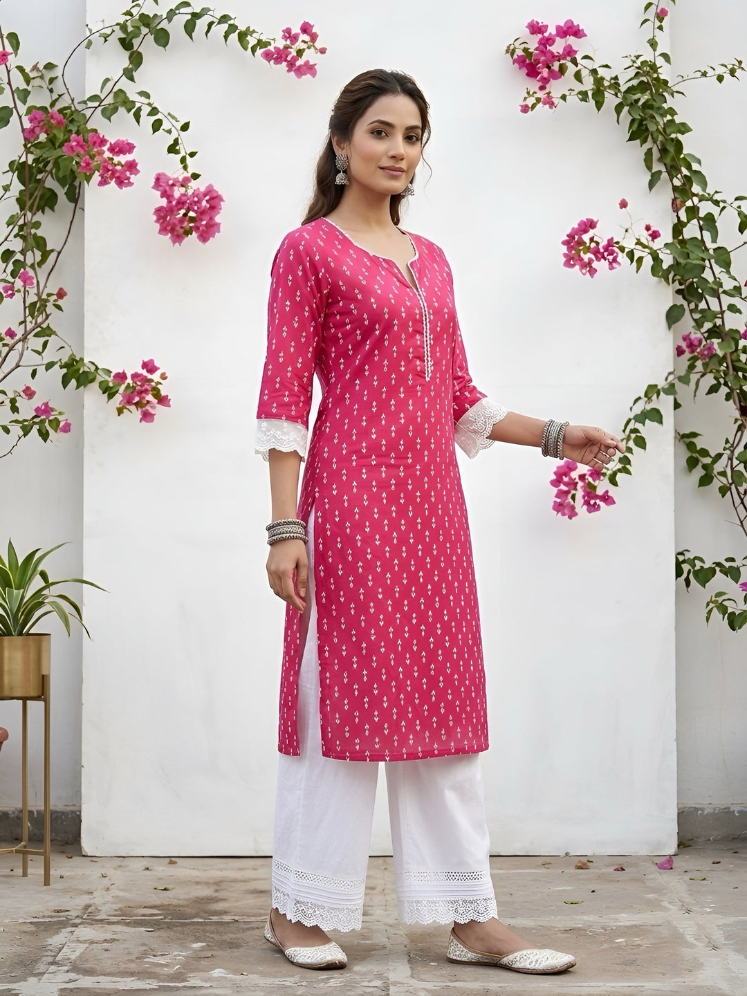Printed Straight Kurta with Three Quarter Sleeves