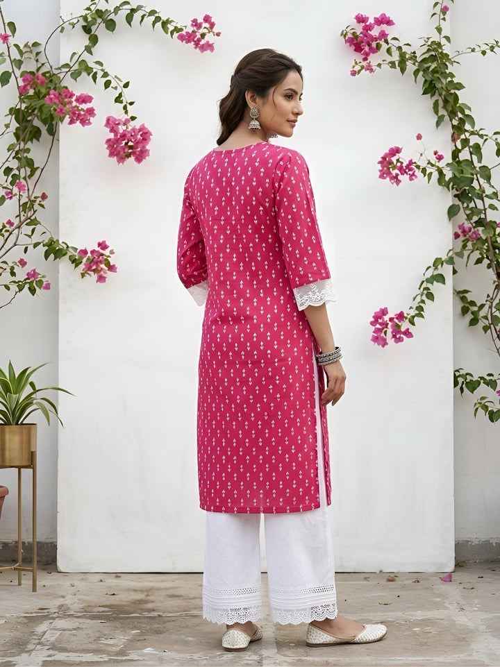 Printed Straight Kurta with Three Quarter Sleeves