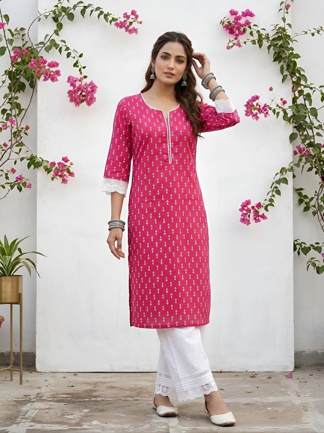 Printed Straight Kurta with Three Quarter Sleeves