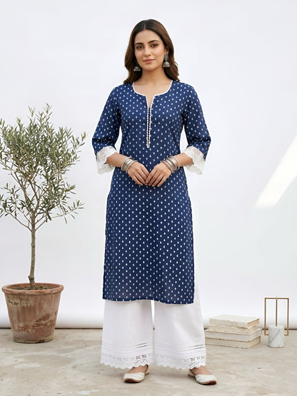 Printed Straight Kurta with Three Quarter Sleeves