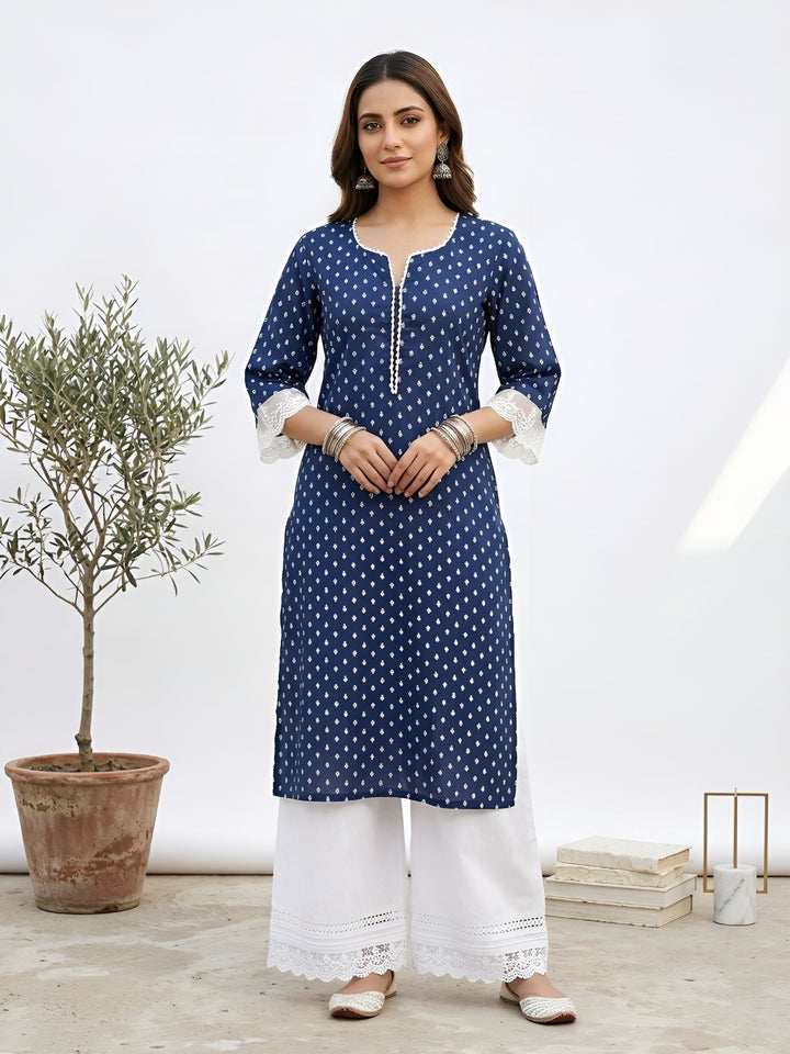 Printed Straight Kurta with Three Quarter Sleeves