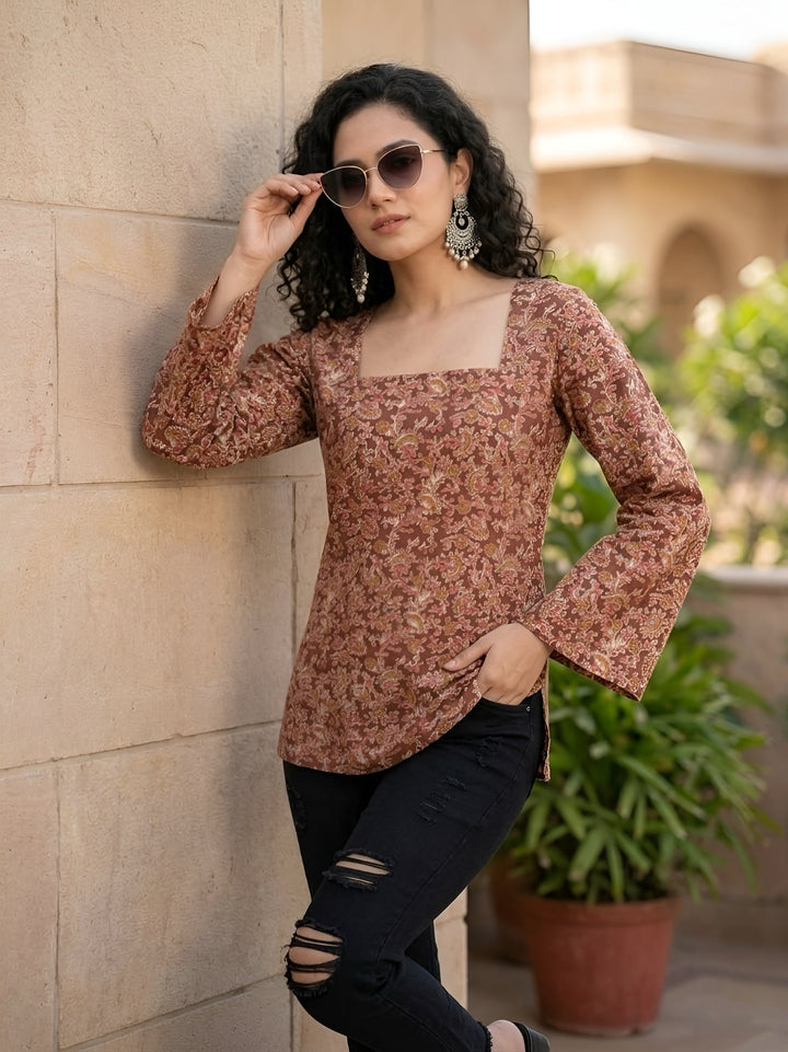 Brown Printed Straight Tunic