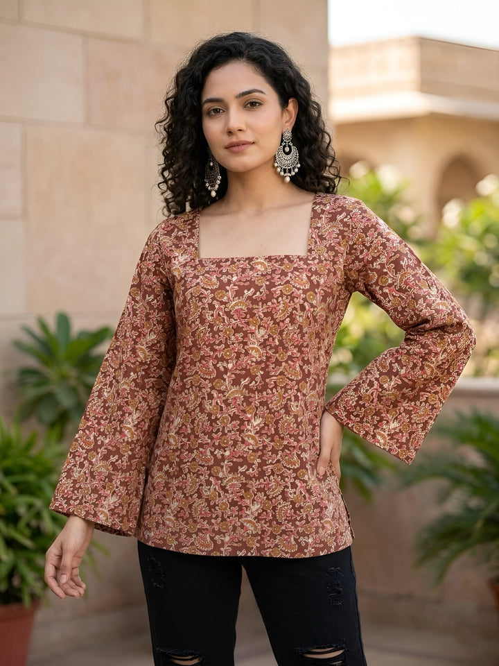 Brown Printed Straight Tunic