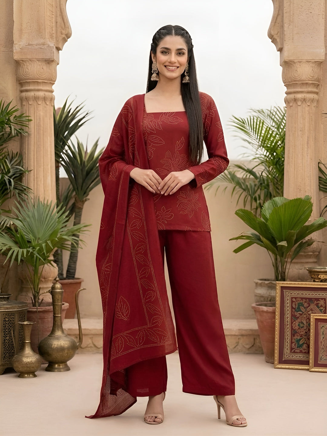 Printed Kurta with Palazzo &amp; Dupatta Set