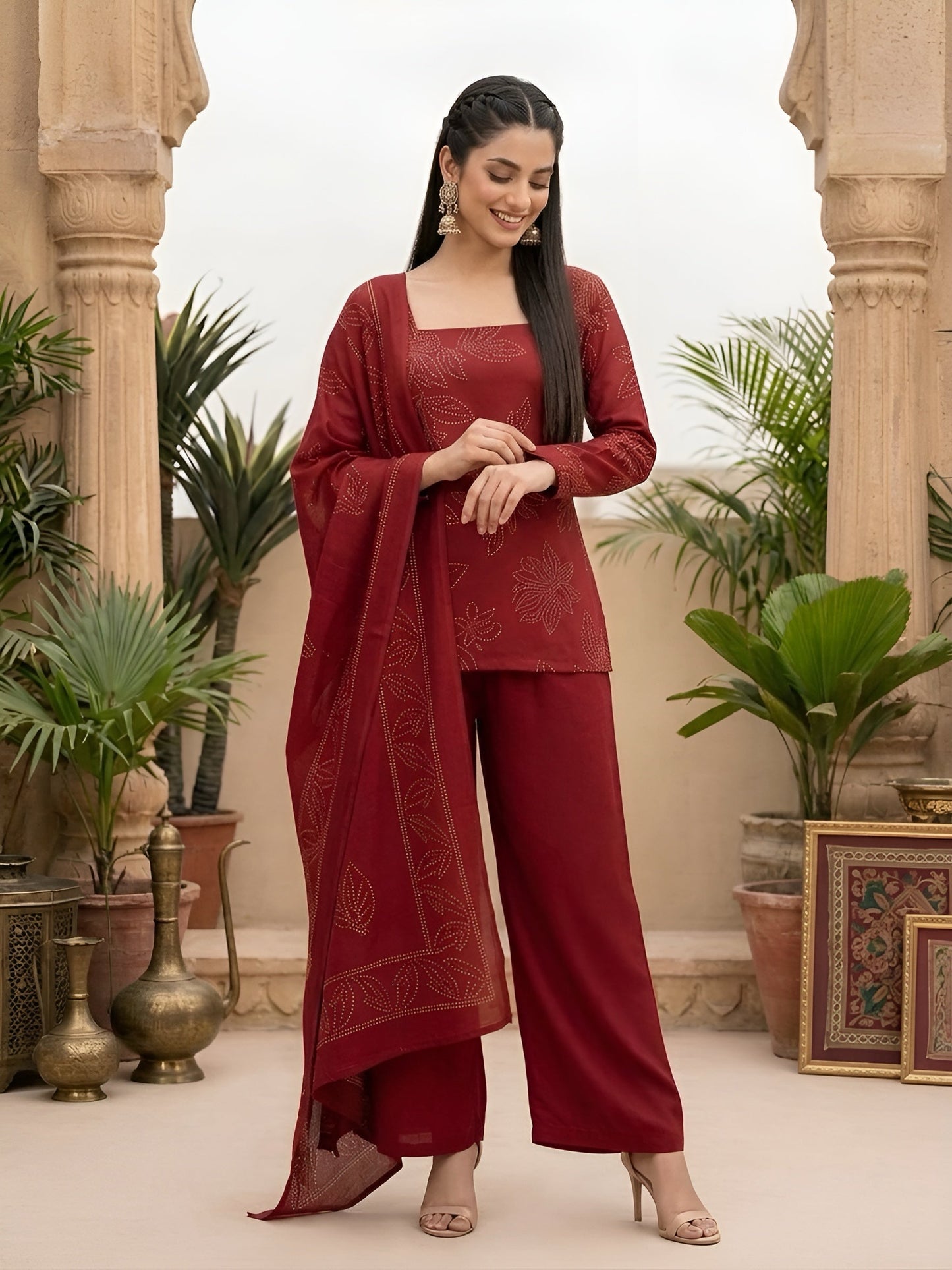 Printed Kurta with Palazzo & Dupatta Set