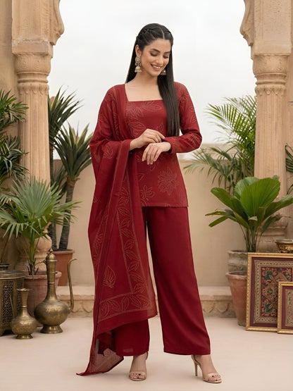 Printed Kurta with Palazzo & Dupatta Set