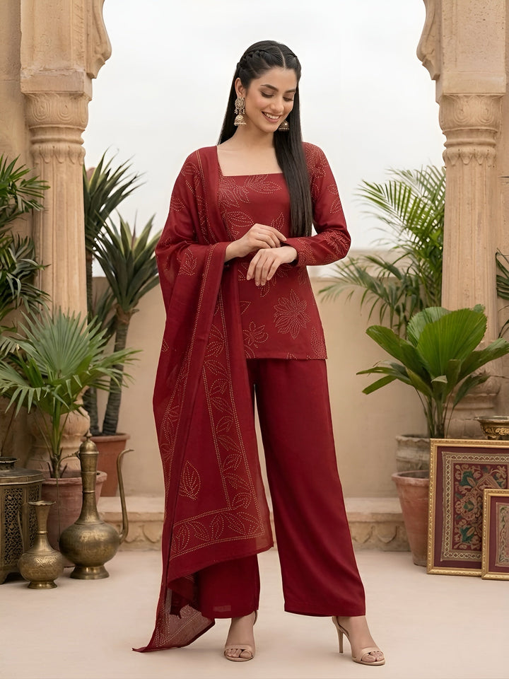 Printed Kurta with Palazzo &amp; Dupatta Set