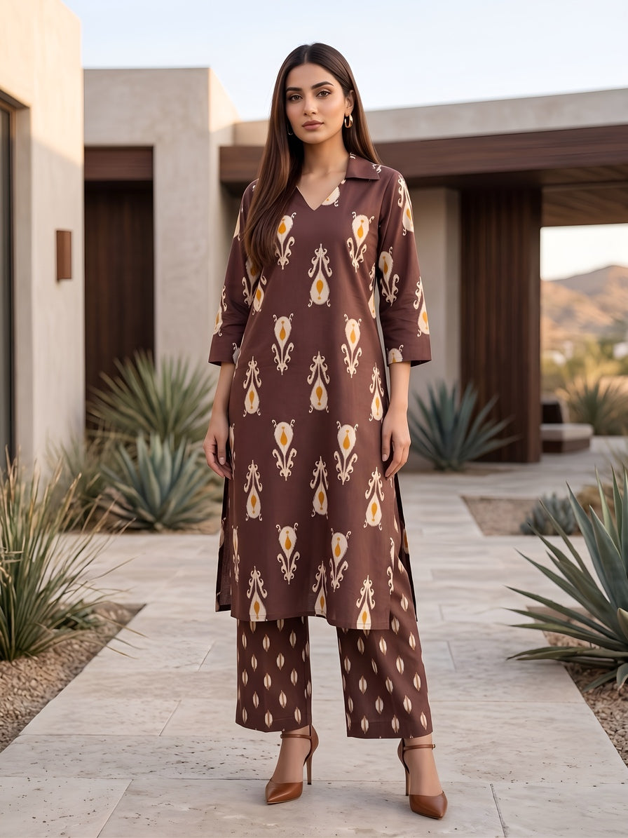 Printed Straight Kurta &amp; Trouser Two Piece Set