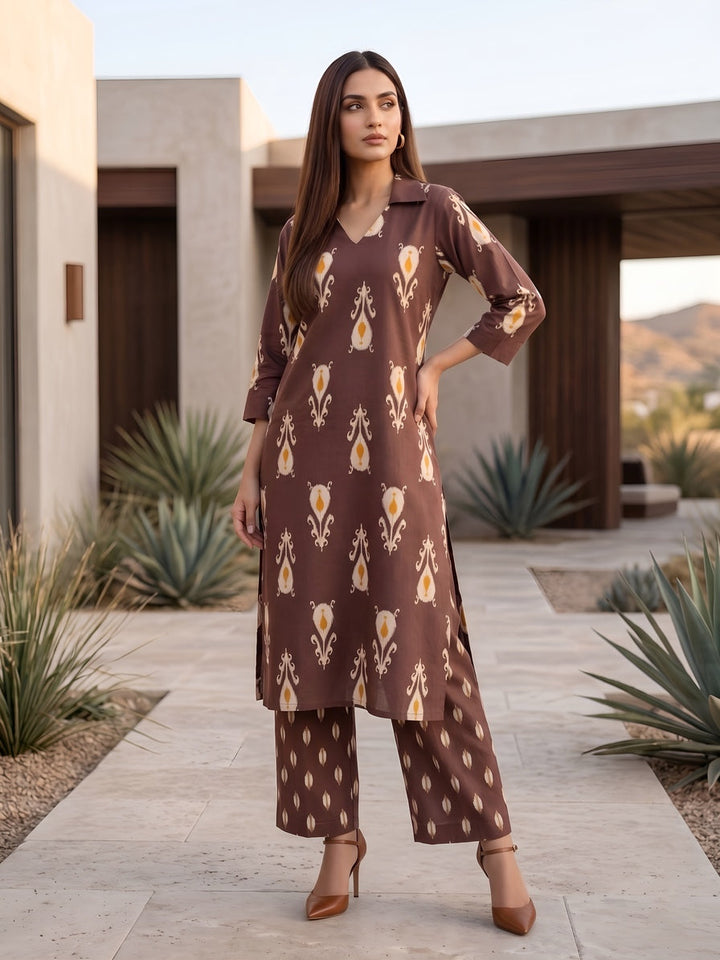 Printed Straight Kurta &amp; Trouser Two Piece Set