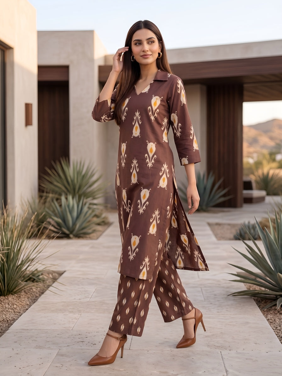 Printed Straight Kurta &amp; Trouser Two Piece Set