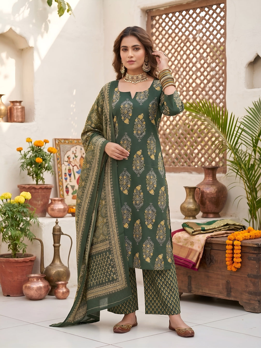 Printed Straight Kurta Set With Dupatta