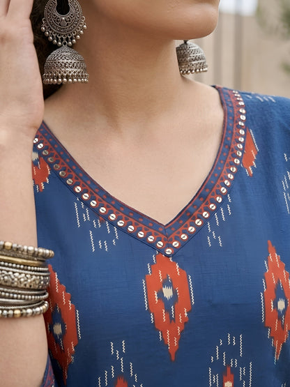 Printed Straight Kurta With Three Quarter Sleeves