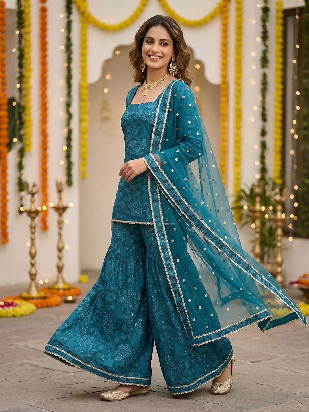 Printed Straight Sharara Set With Dupatta