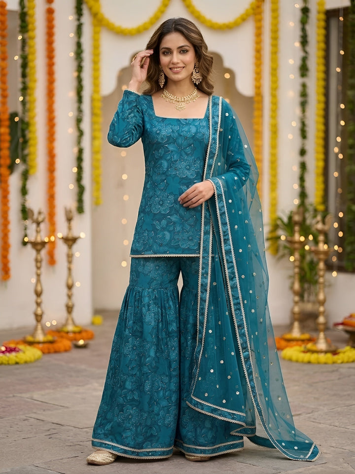 Printed Straight Sharara Set With Dupatta