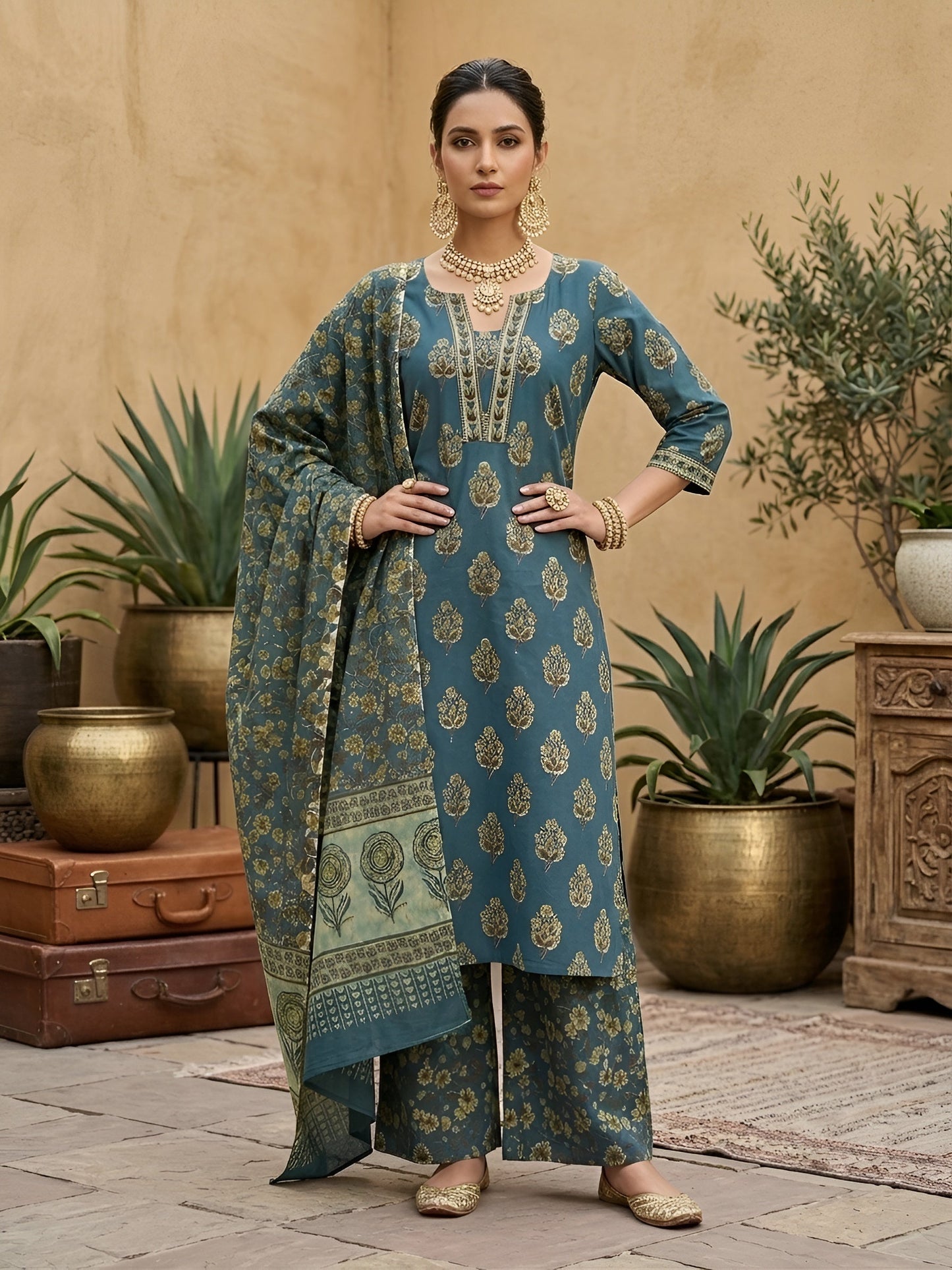 Printed Straight Sharara Set With Dupatta