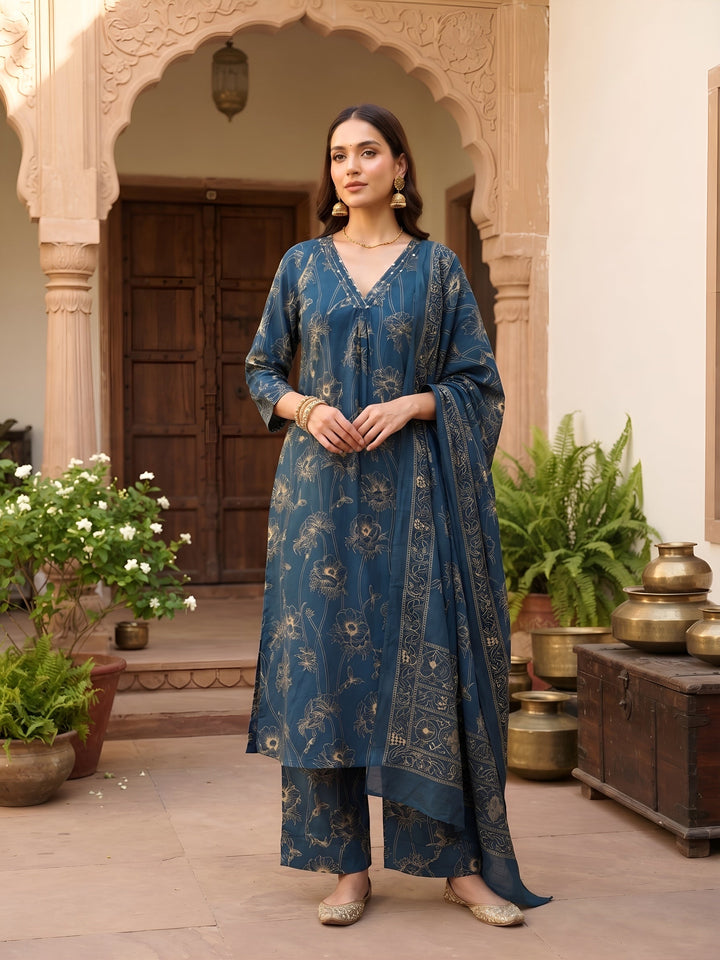 Printed Straight Kurta Set With Dupatta