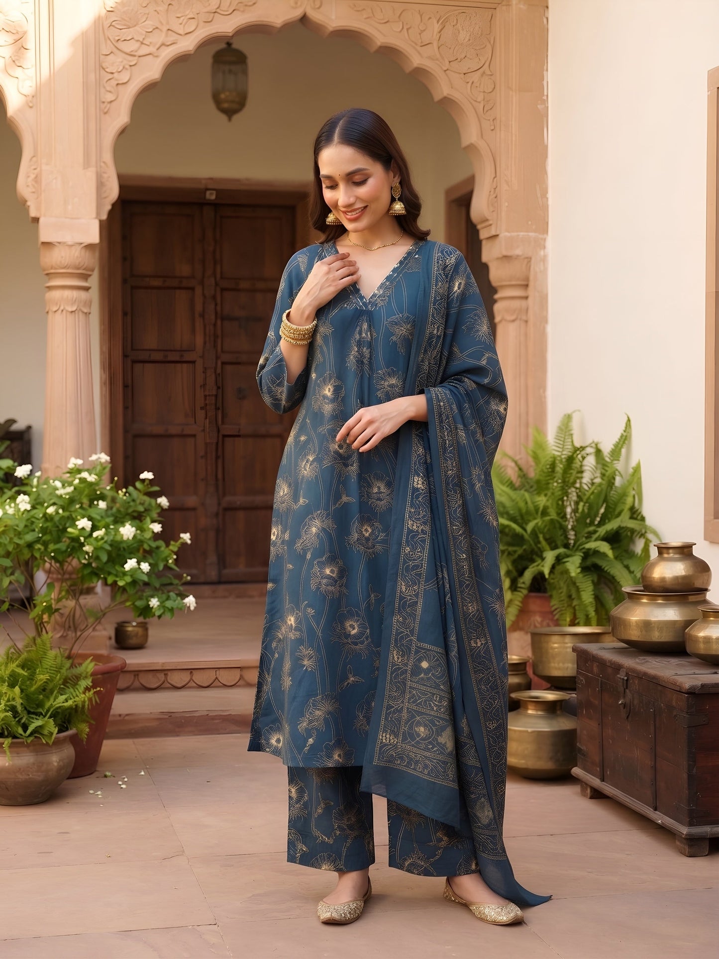 Printed Straight Kurta Set With Dupatta