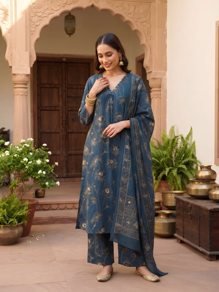 Printed Straight Kurta Set With Dupatta