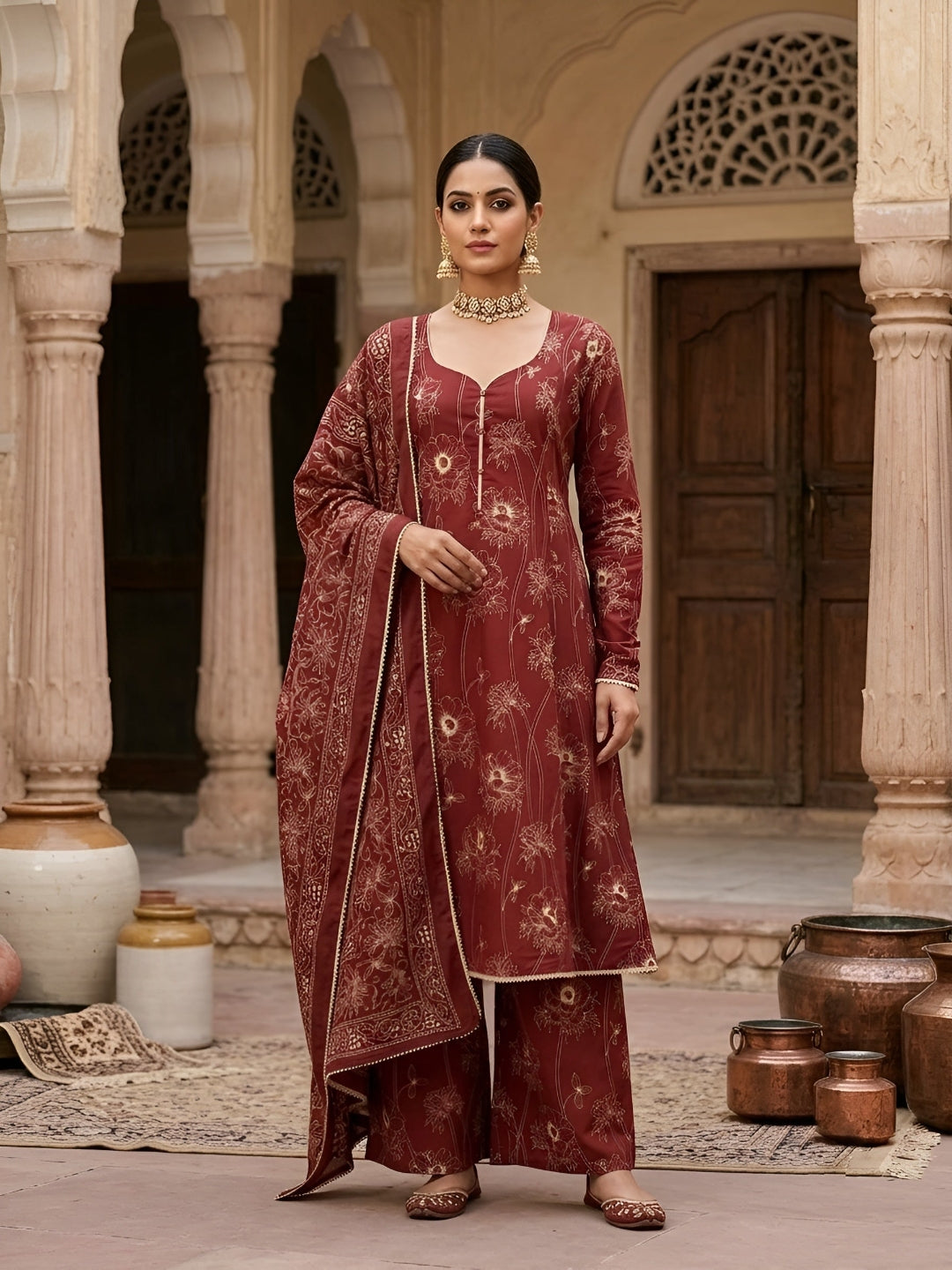 Printed Anarkali Kurta Set With Dupatta