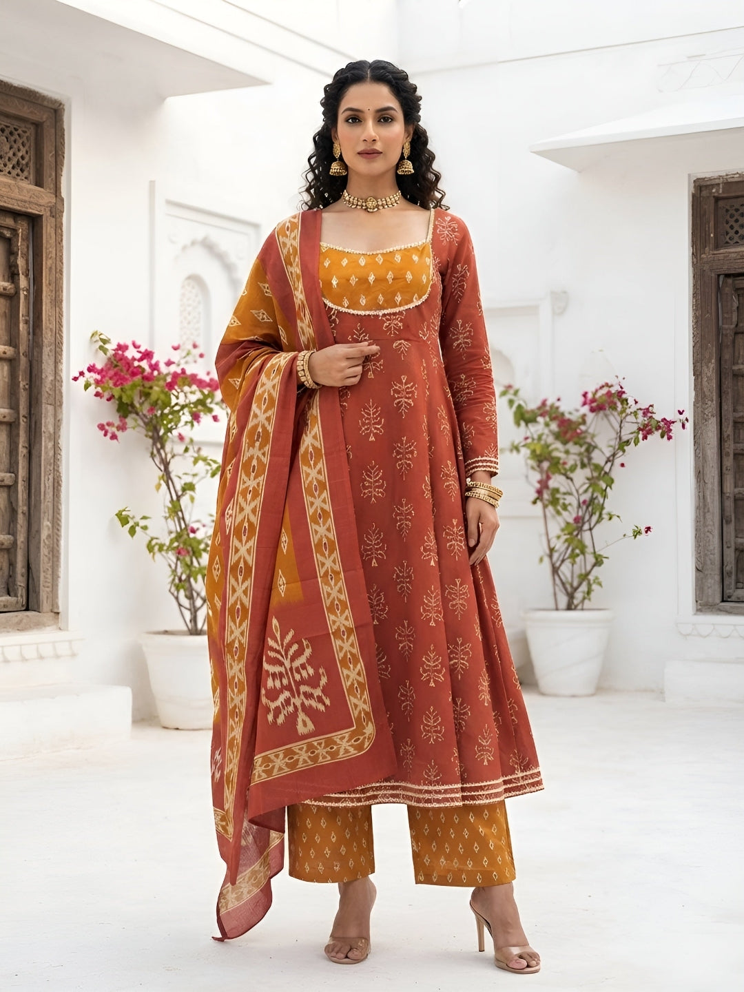 Printed Anarkali Kurta Set With Dupatta