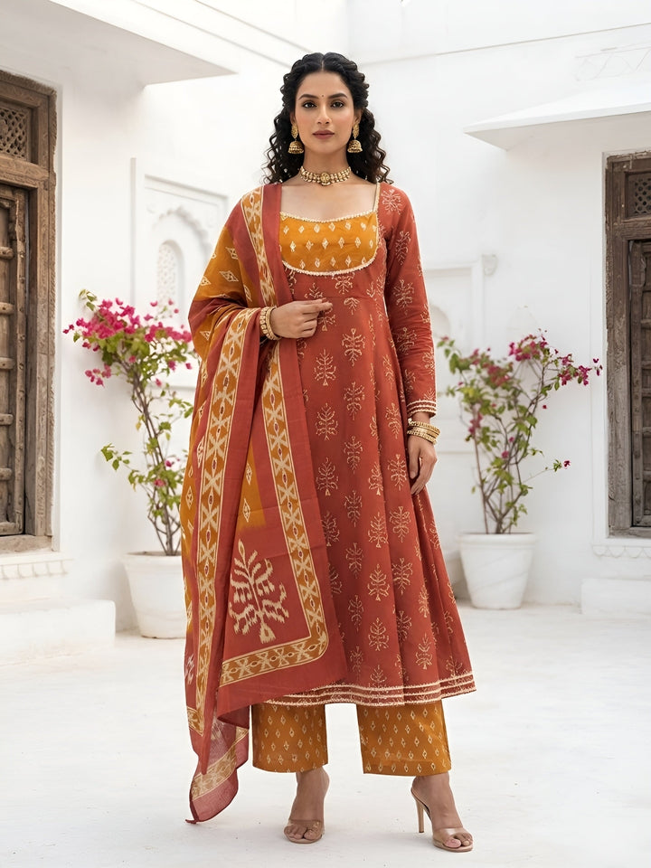 Printed Anarkali Kurta Set With Dupatta