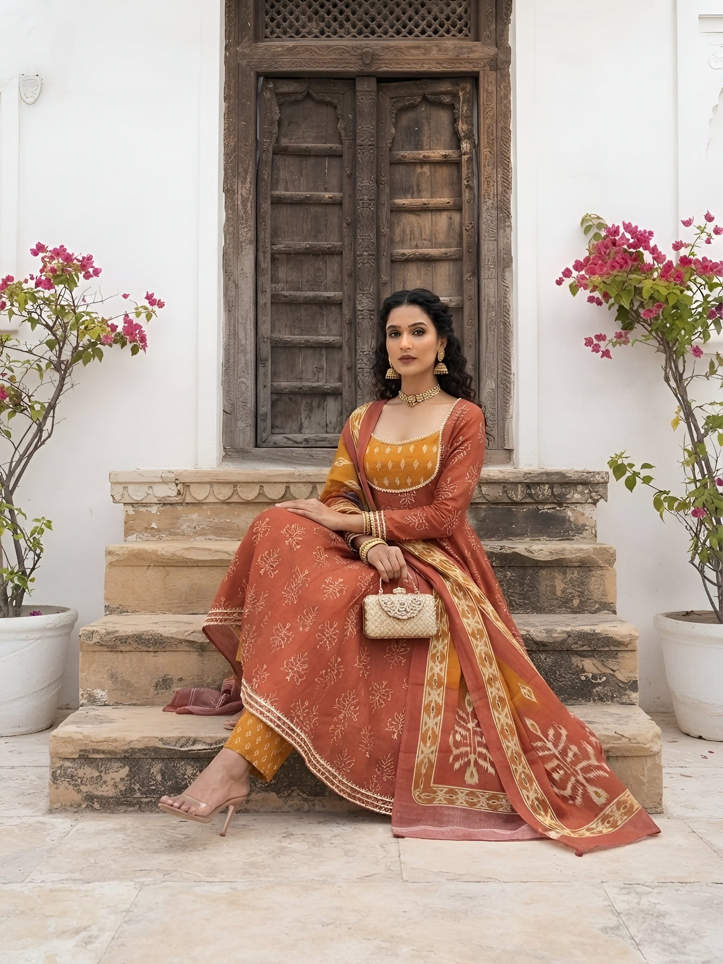 Printed Anarkali Kurta Set With Dupatta