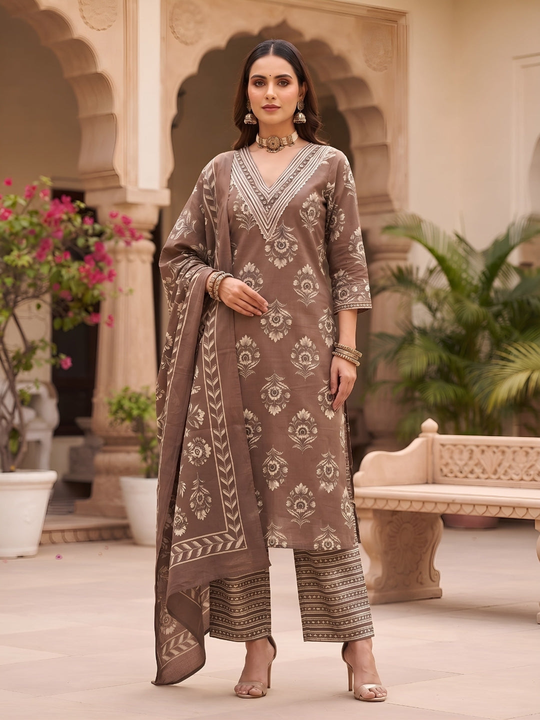 Printed Straight Kurta Set With Dupatta