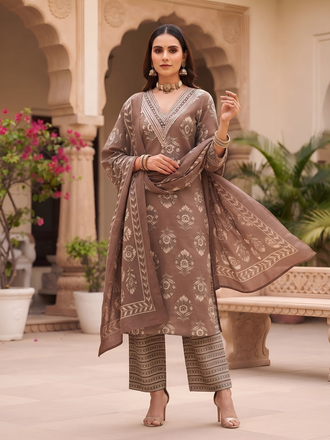 Printed Straight Kurta Set With Dupatta