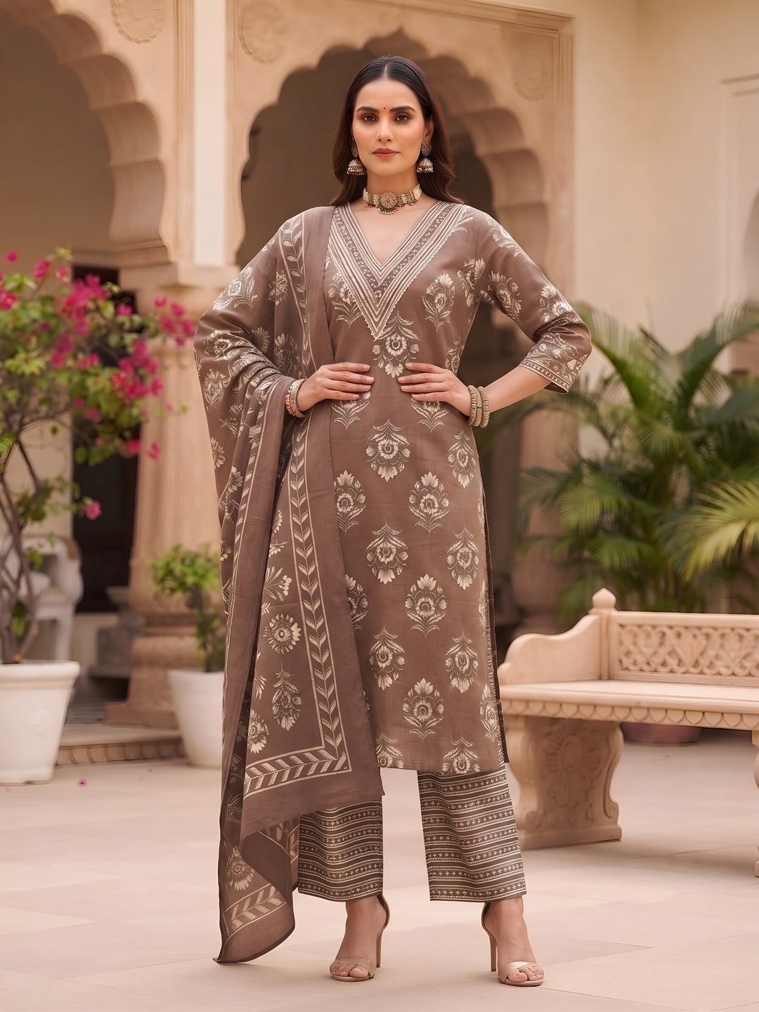 Printed Straight Kurta Set With Dupatta