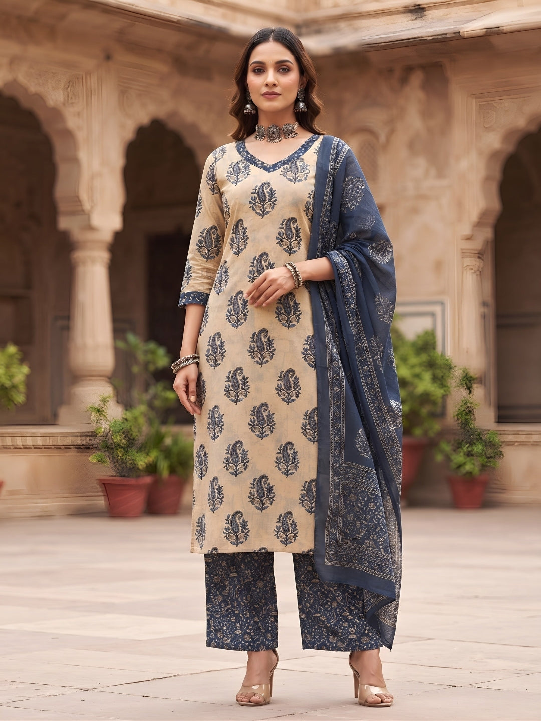 Printed Straight Kurta Set With Dupatta