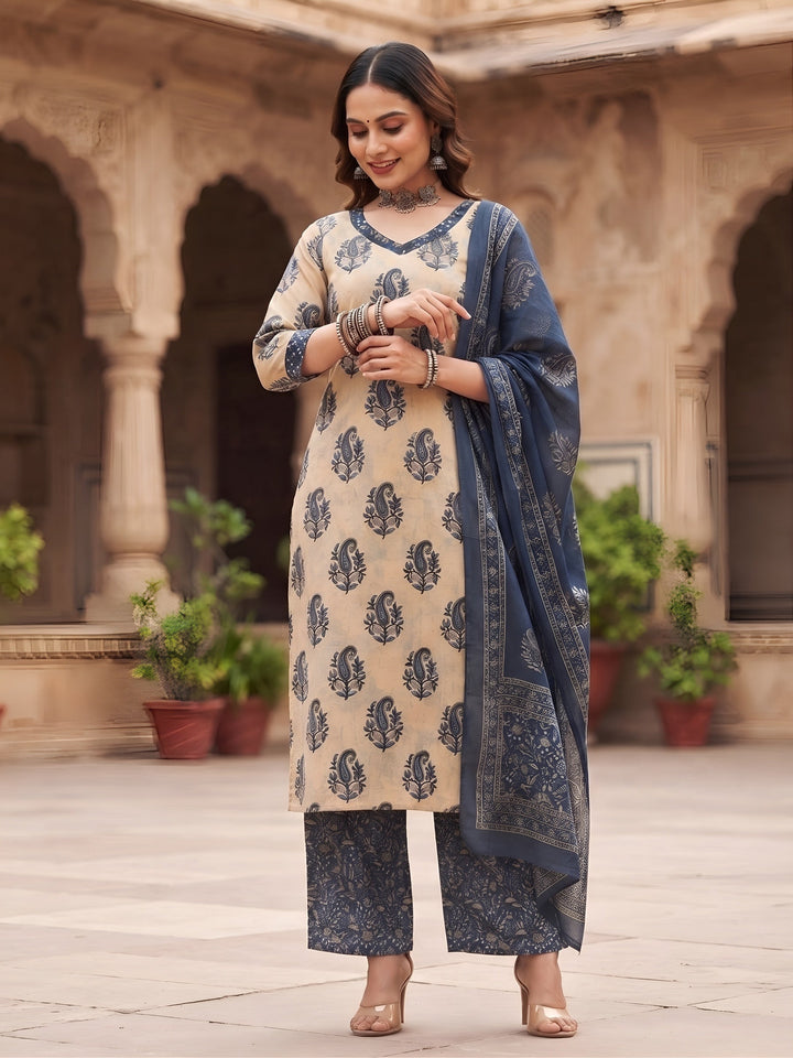 Printed Straight Kurta Set With Dupatta