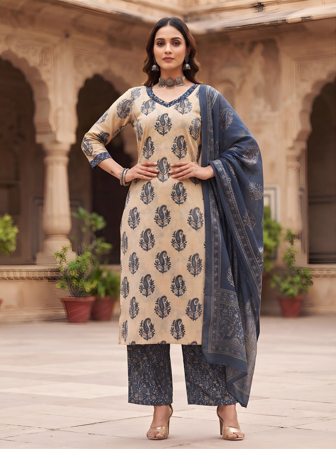 Printed Straight Kurta Set With Dupatta