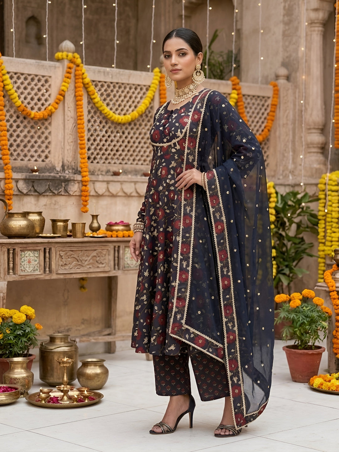 Printed Anarkali Kurta Set With Dupatta