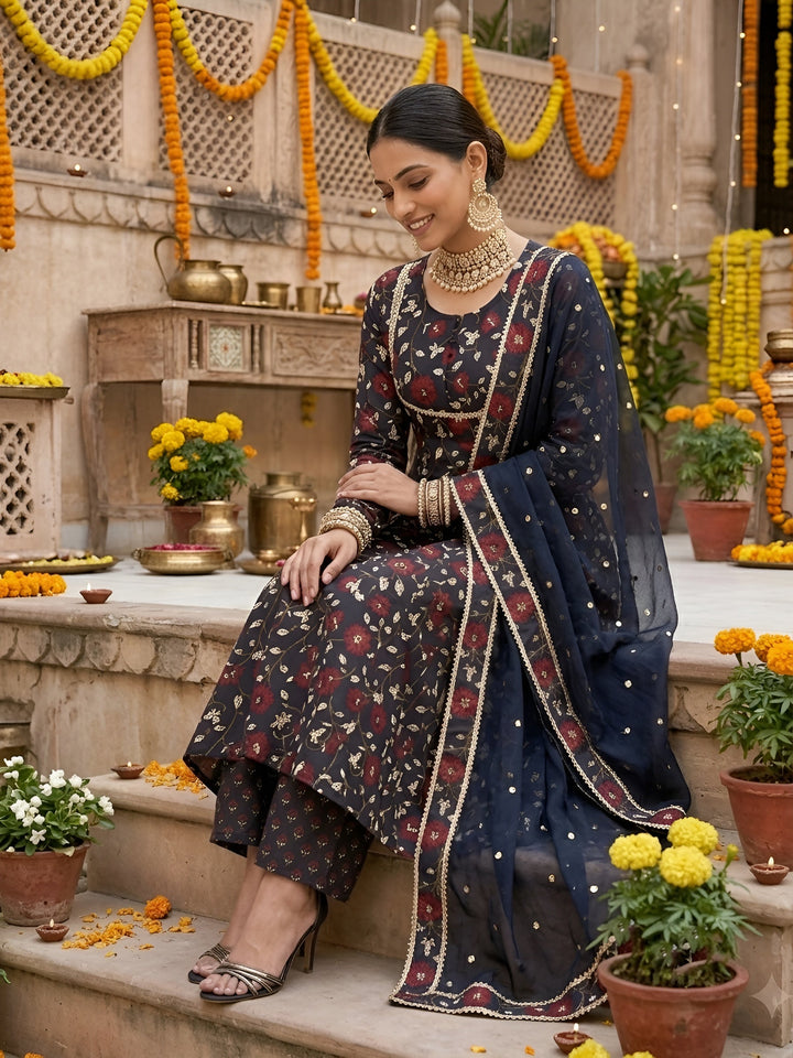 Printed Anarkali Kurta Set With Dupatta