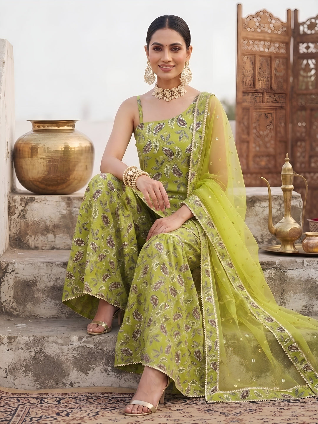 Printed Straight Kurta Set With Dupatta
