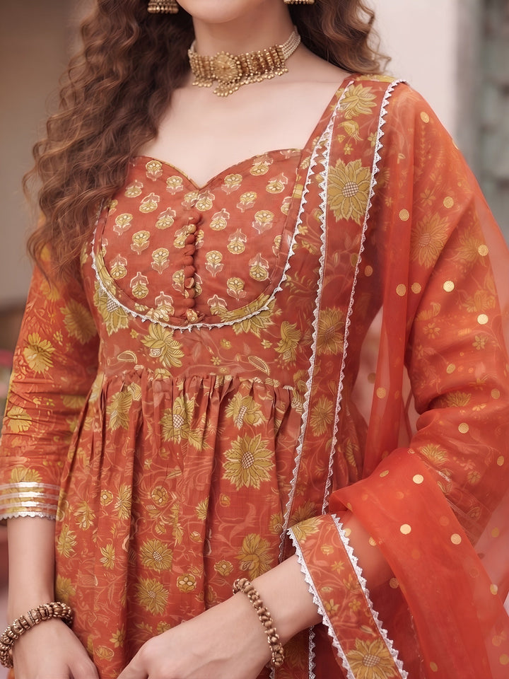 Printed Peplum Kurta Set With Dupatta