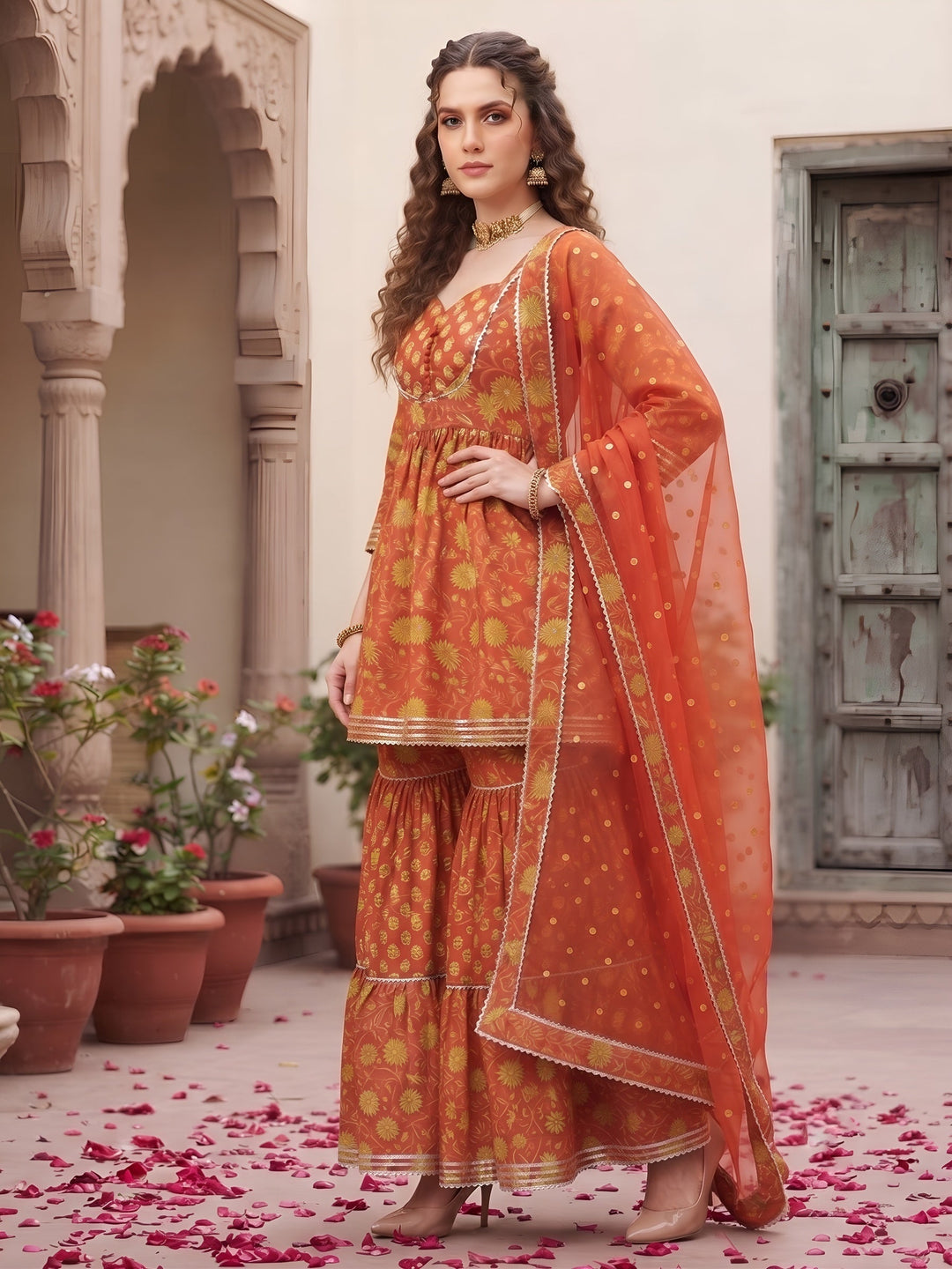 Printed Peplum Kurta Set With Dupatta