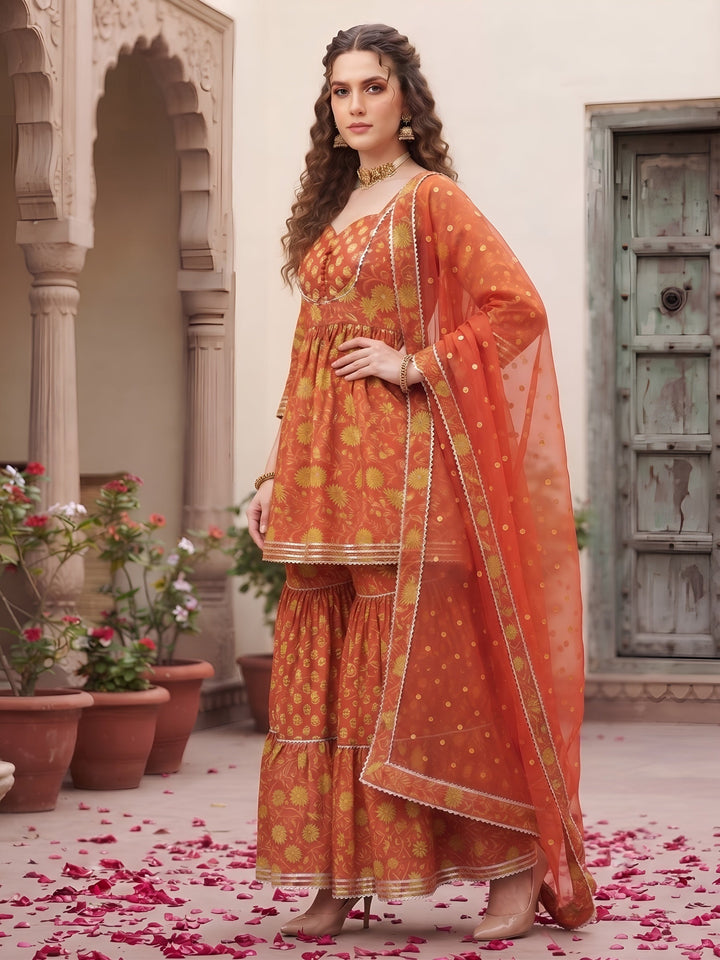 Printed Peplum Kurta Set With Dupatta