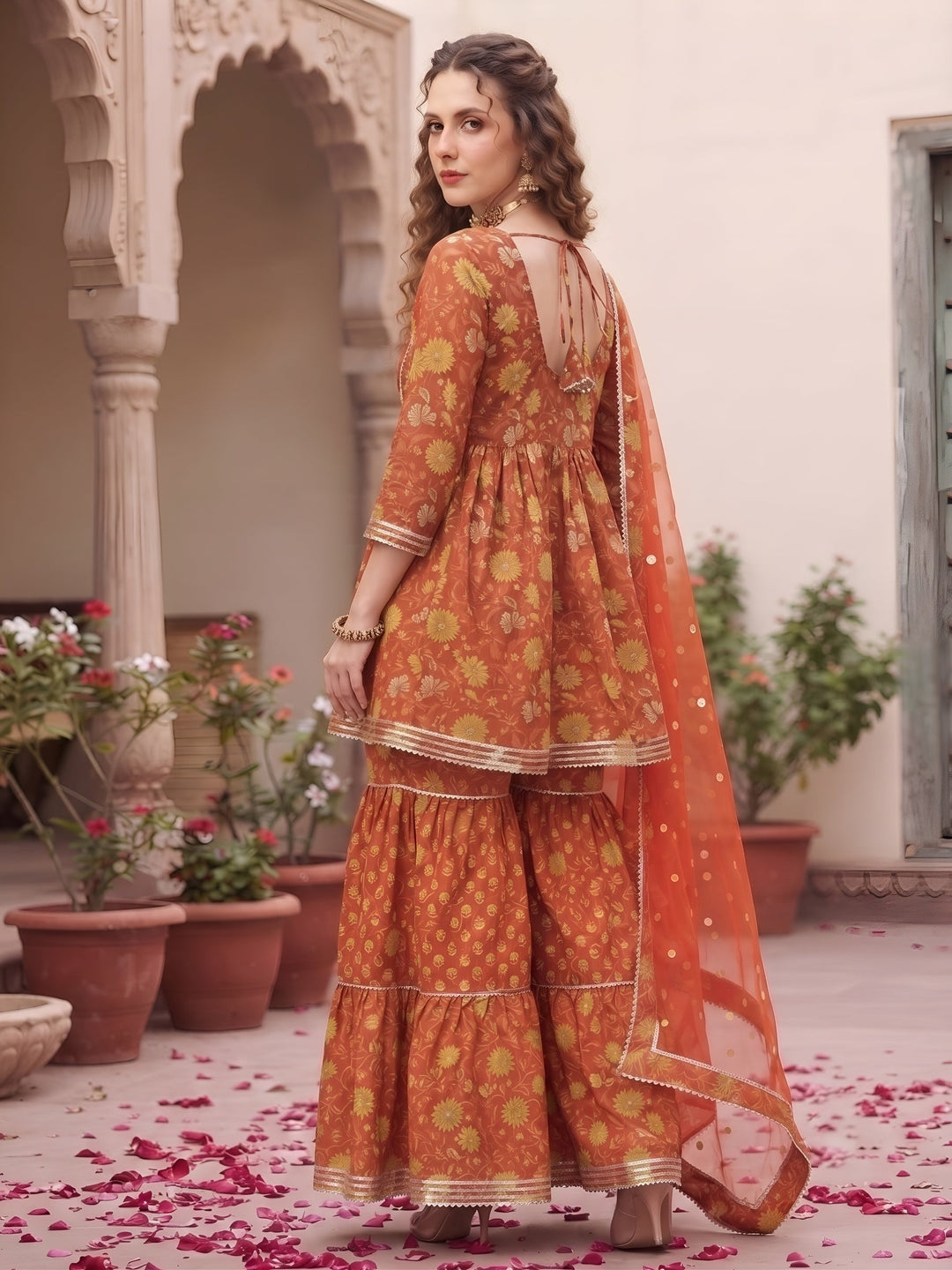 Printed Peplum Kurta Set With Dupatta