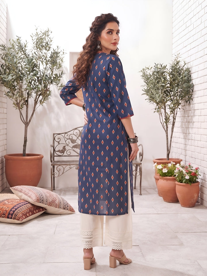 Printed Straight Kurta With Three Quarter Sleeves