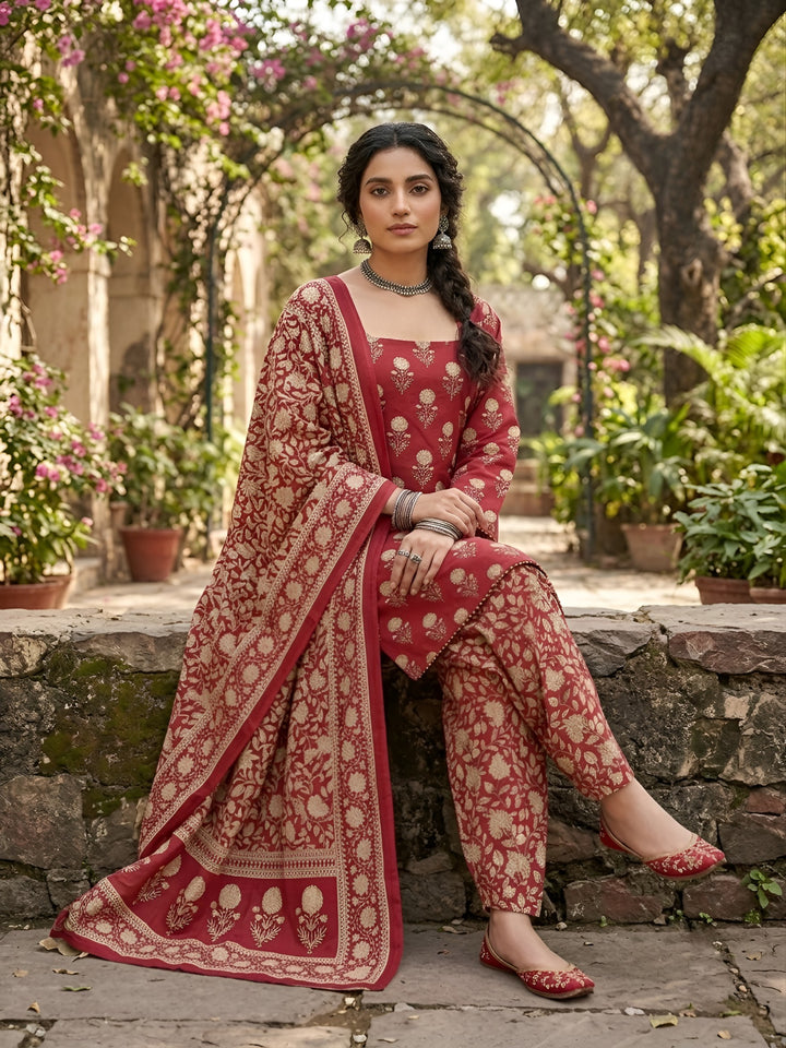 Printed Straight Kurta Set With Dupatta