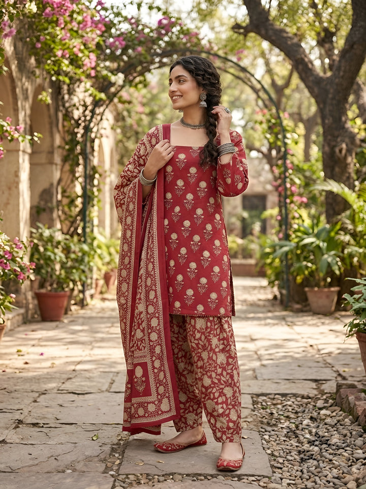 Printed Straight Kurta Set With Dupatta