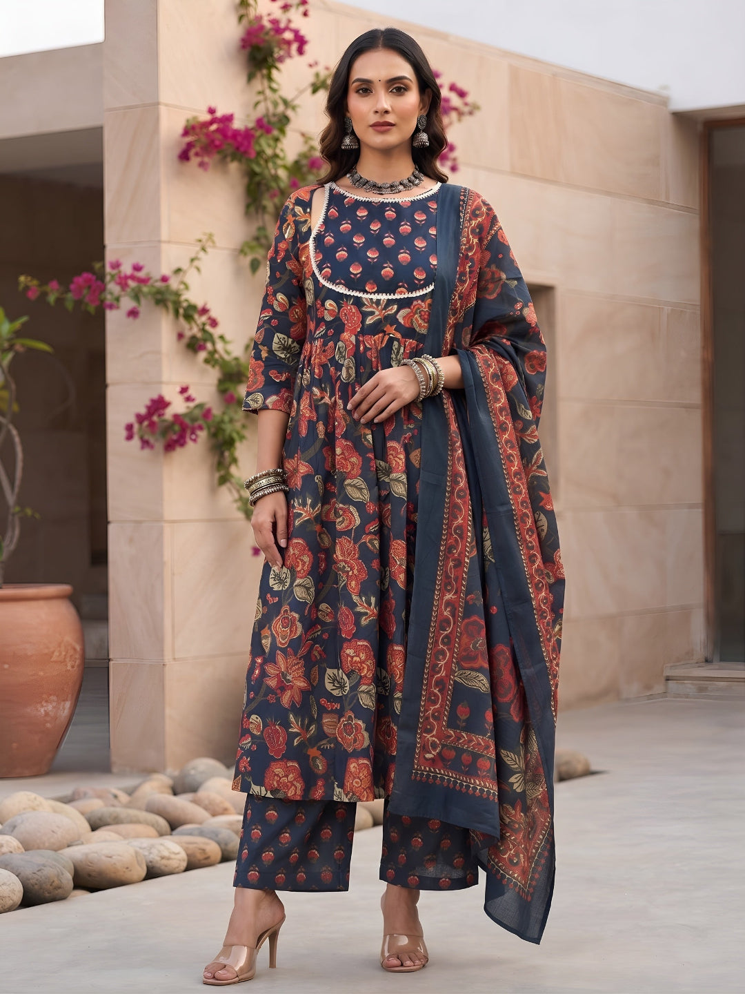 Printed Anarkali Kurta Set With Dupatta