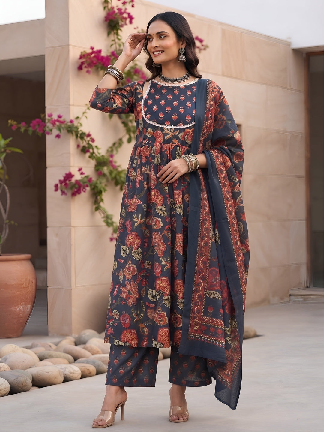 Printed Anarkali Kurta Set With Dupatta