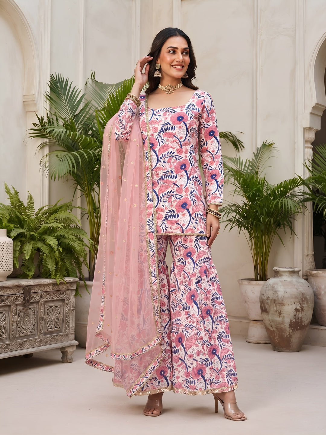 Printed Straight Sharara Set With Dupatta