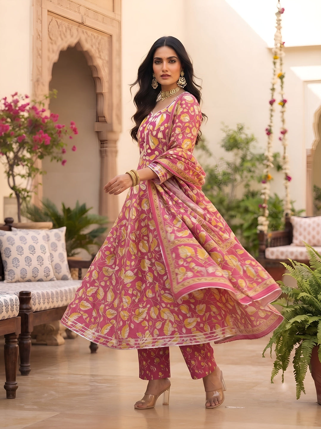 Printed Anarkali Kurta Set With Dupatta